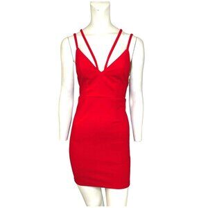 Alythea Strappy V-neck Bodycon Mini Dress Red Size Medium NWT